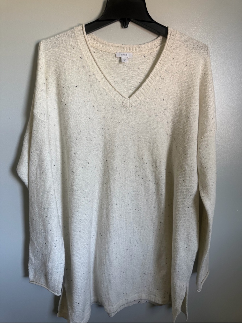 J Jill Pure Jill Cream Speckled V neck Tunic Sweater size large